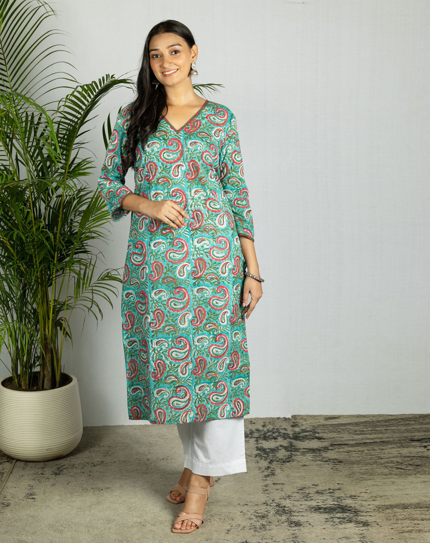 Sea Green Bagru HandBlock  Cotton Kurta