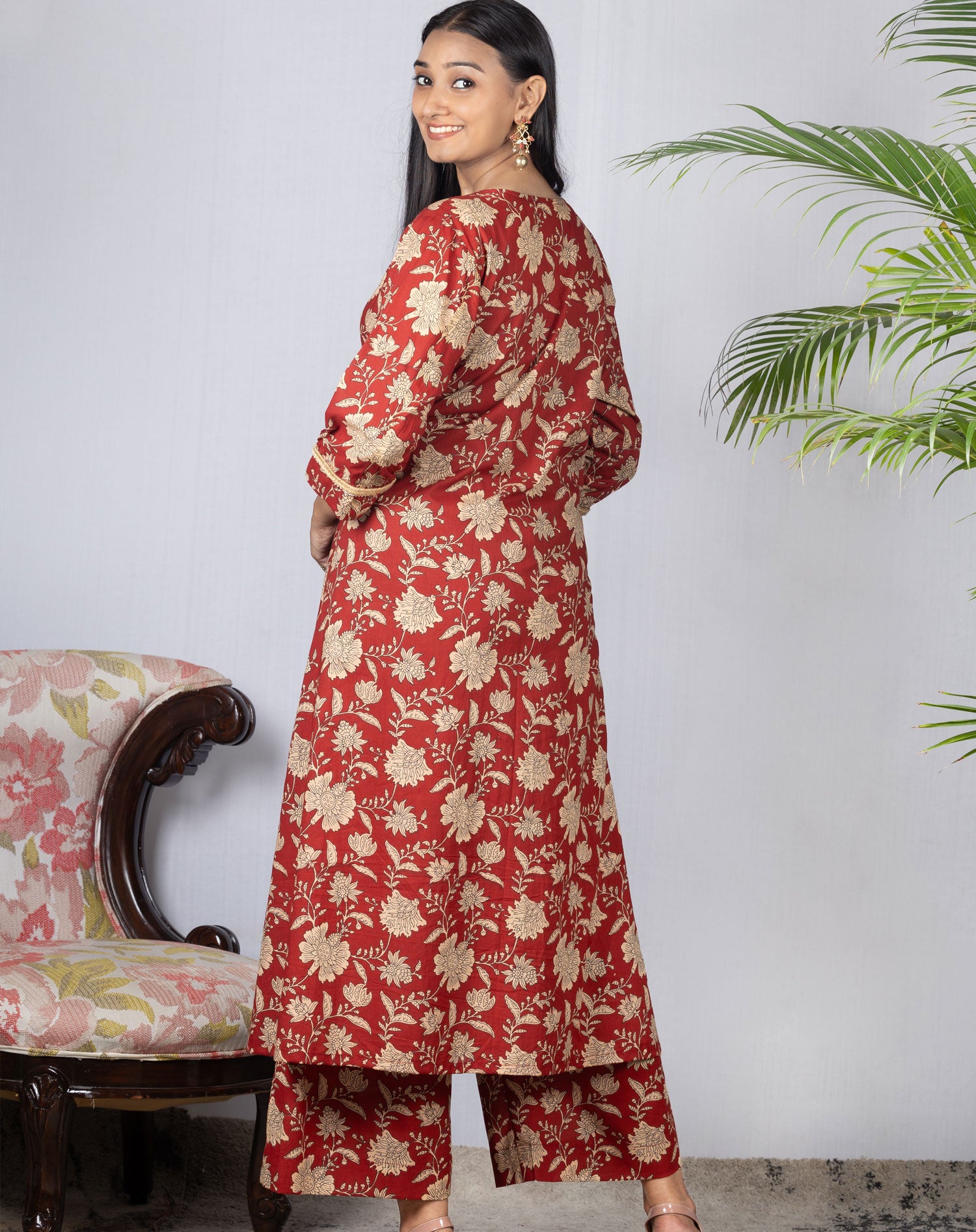 Rufous Red Printed Cotton Co-Ord Set/ Kurta Pant - Set of 2