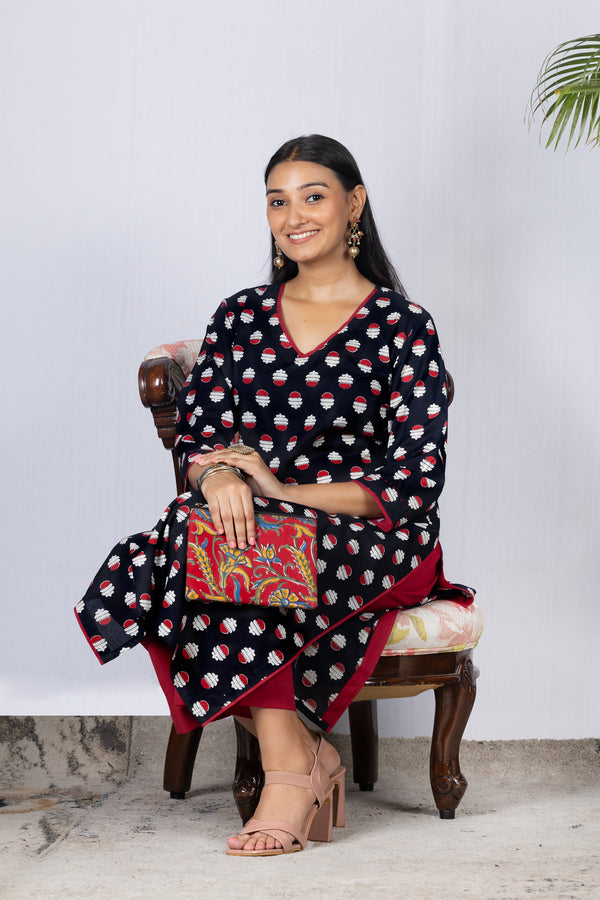 Black Printed Cotton Kurta