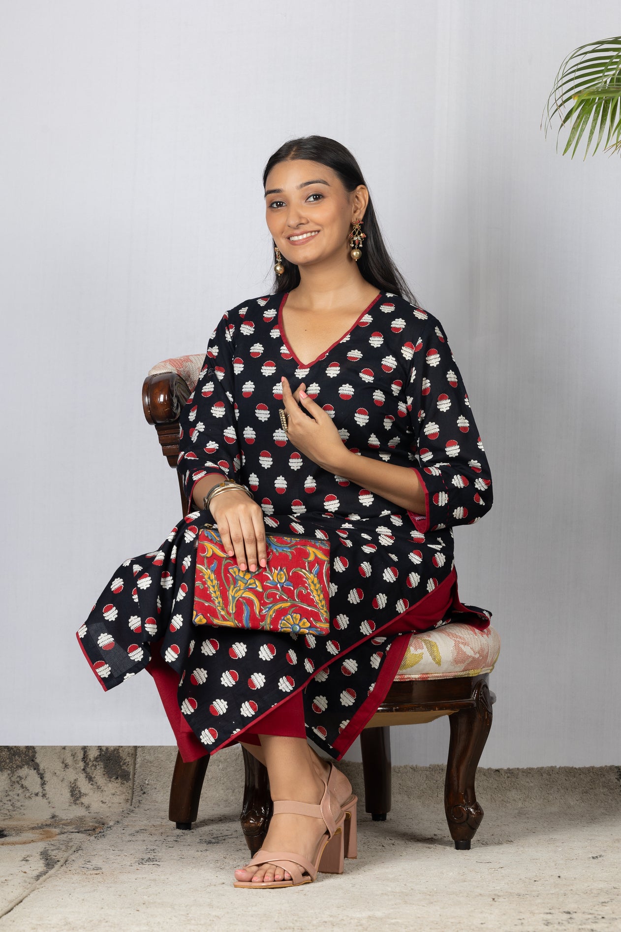 Black Printed Cotton Kurta