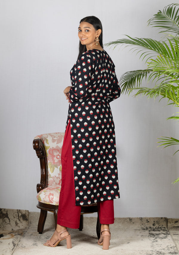 Black Printed Cotton Kurta