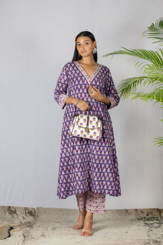 Purple Bagru Handblock Kurta