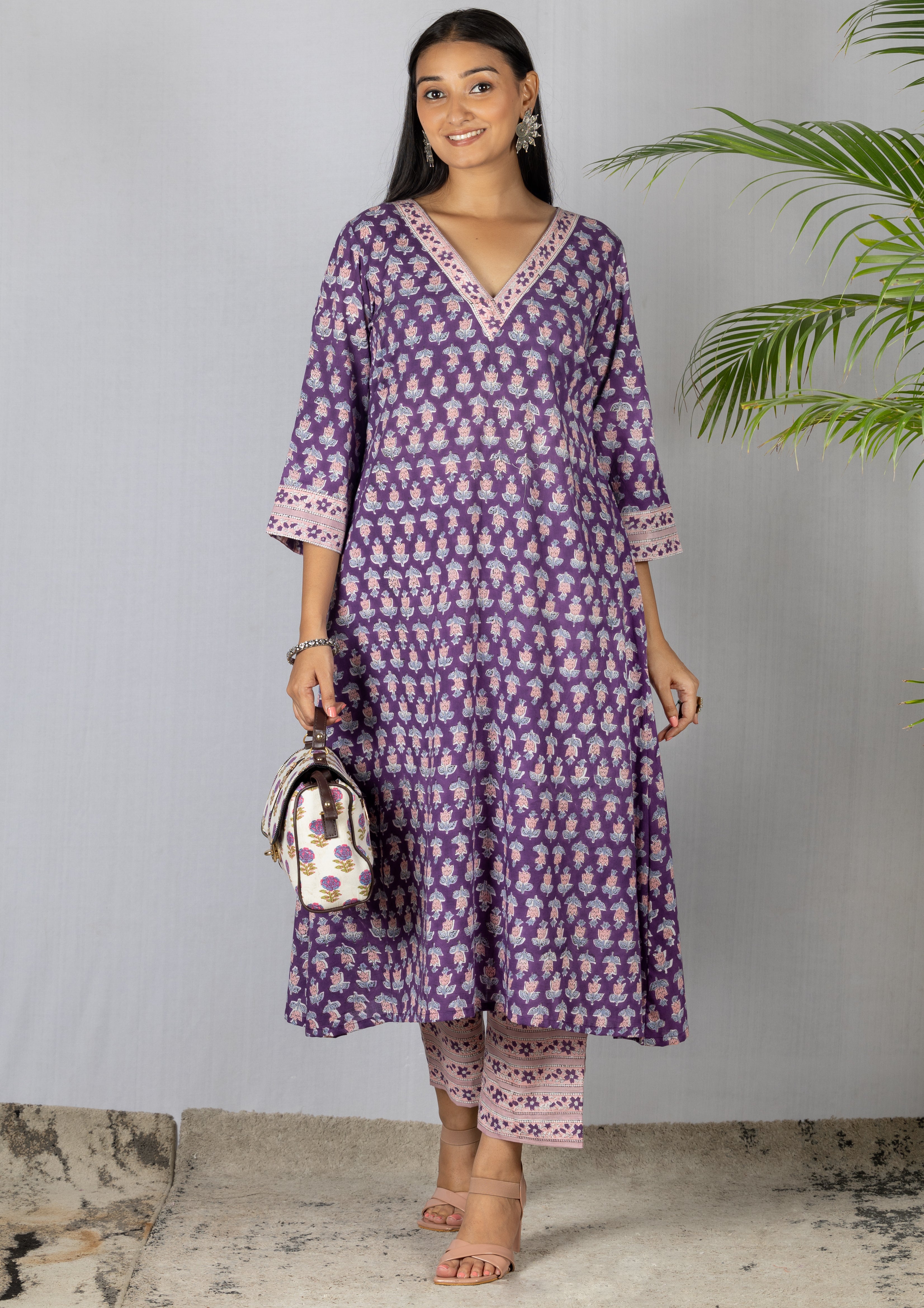 Purple Bagru Handblock Kurta