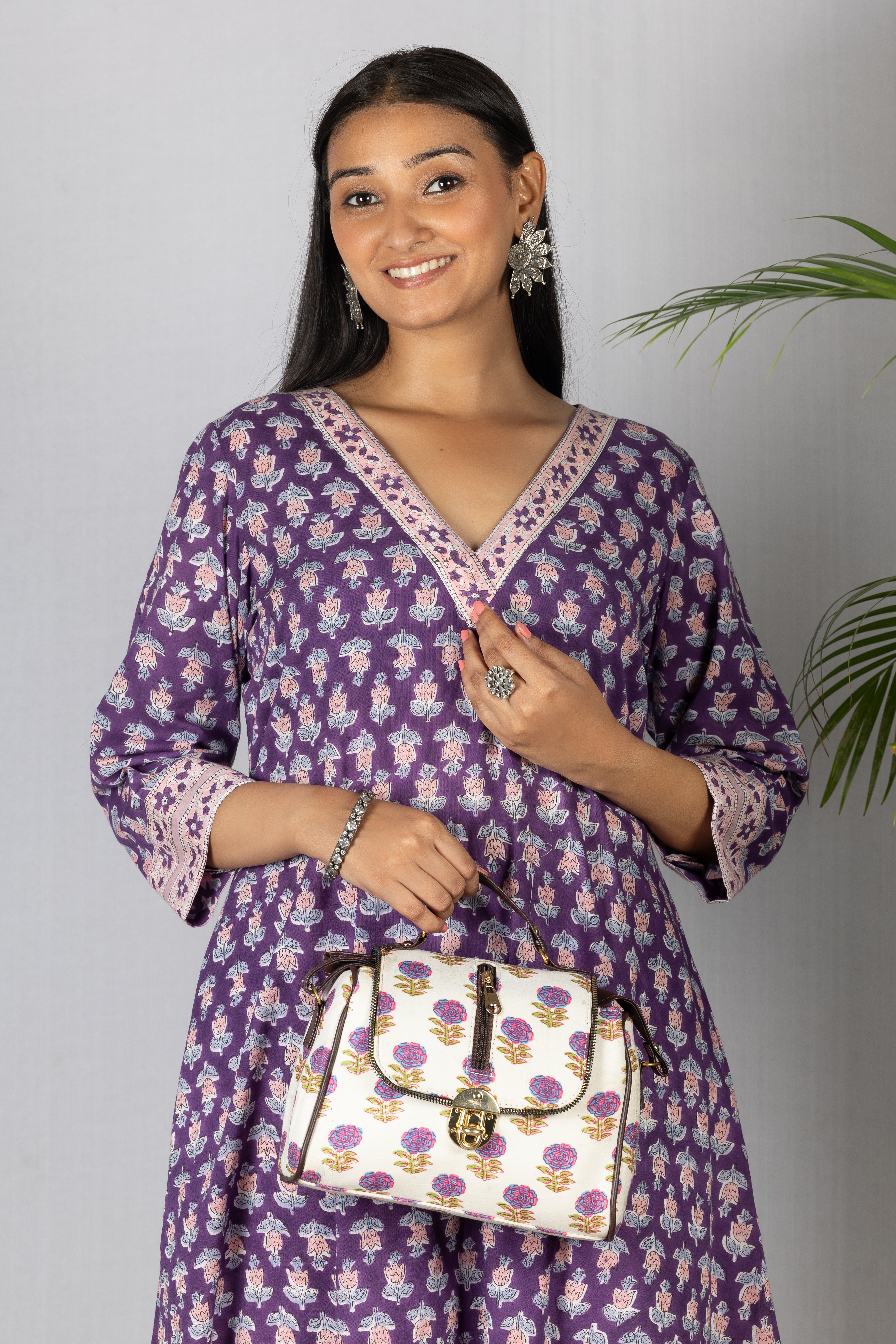 Purple Bagru Handblock Kurta