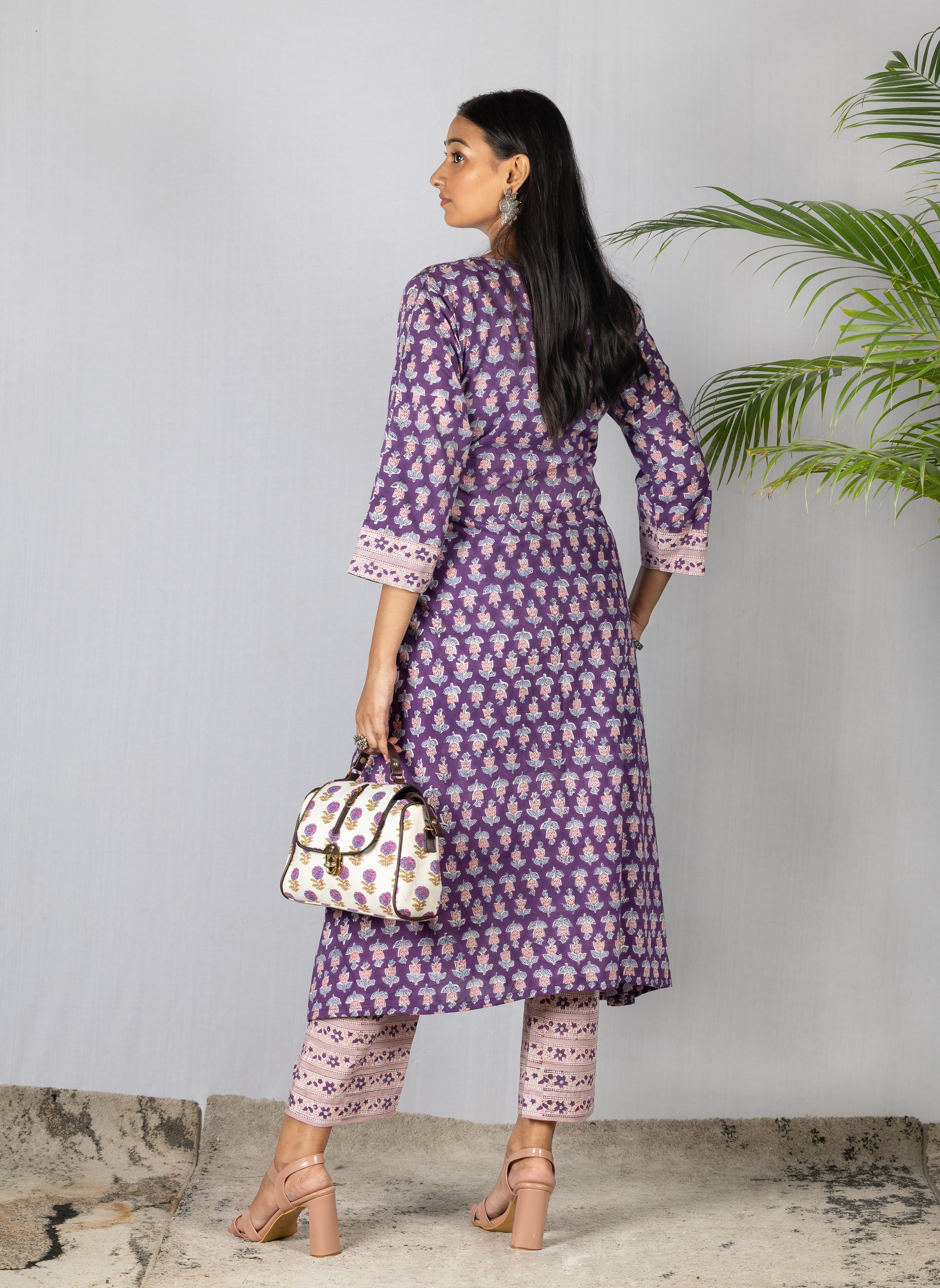 Purple Bagru Handblock Kurta