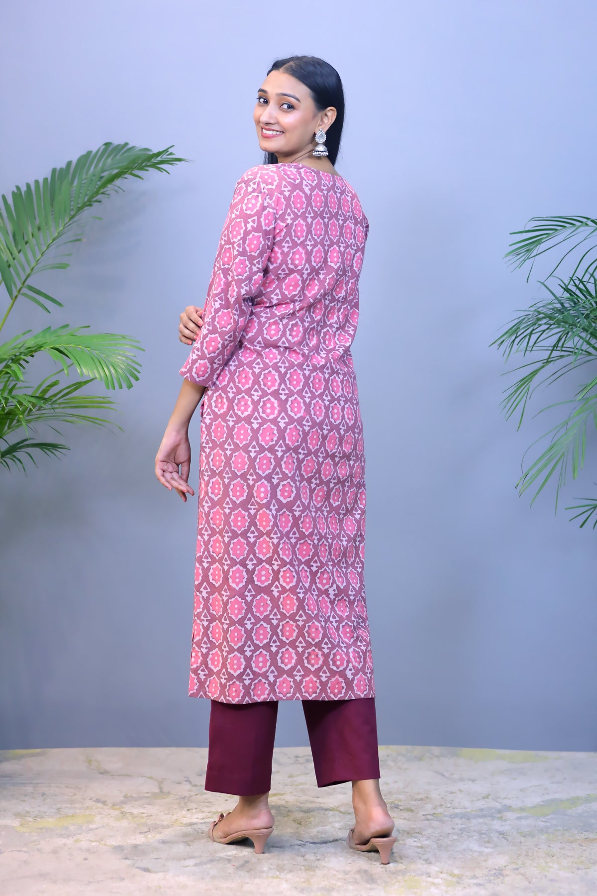 Maroon Daabu Handblock Cotton Kurta