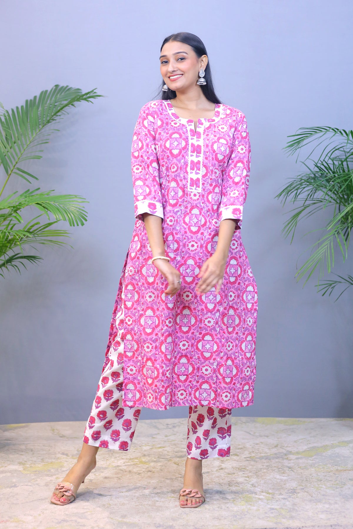 Pink Handblock Cotton Kurta