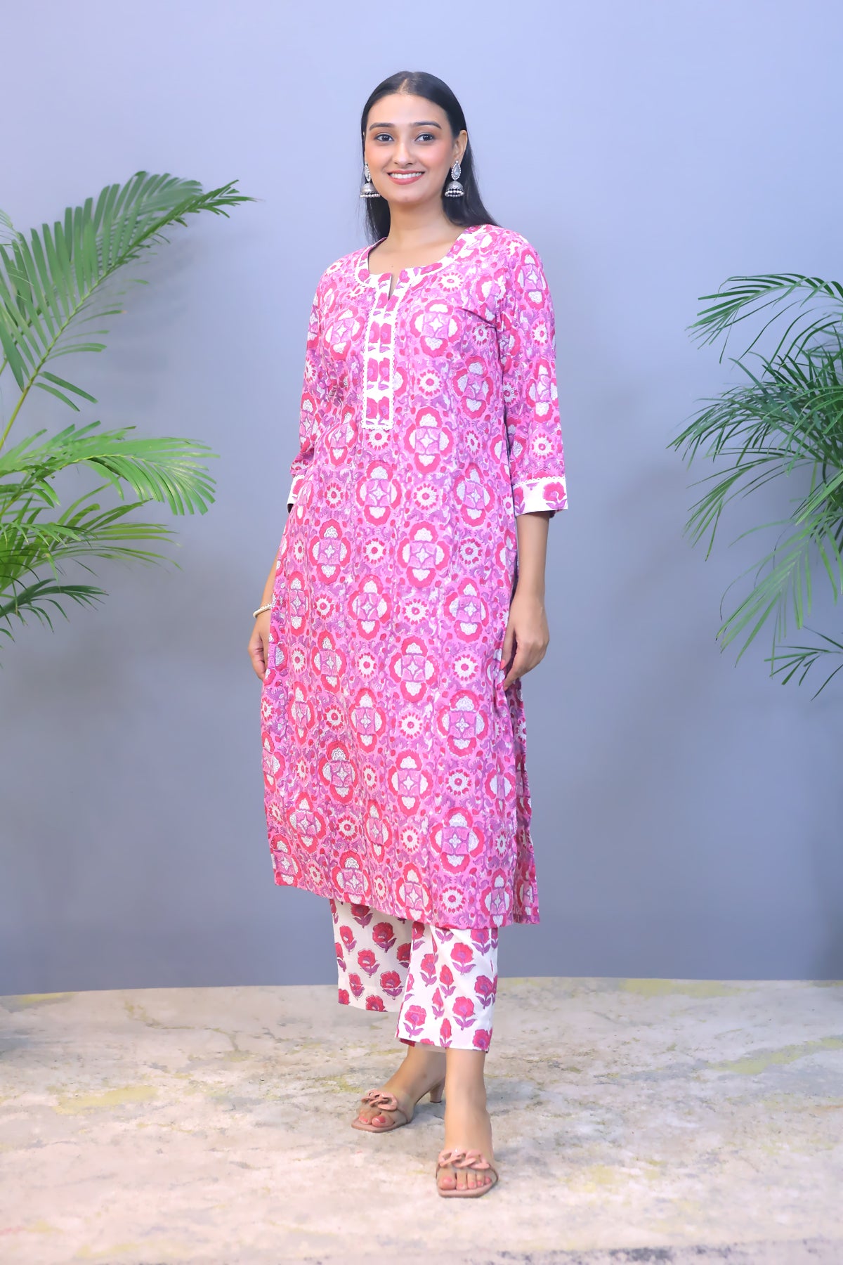 Pink Handblock Cotton Kurta