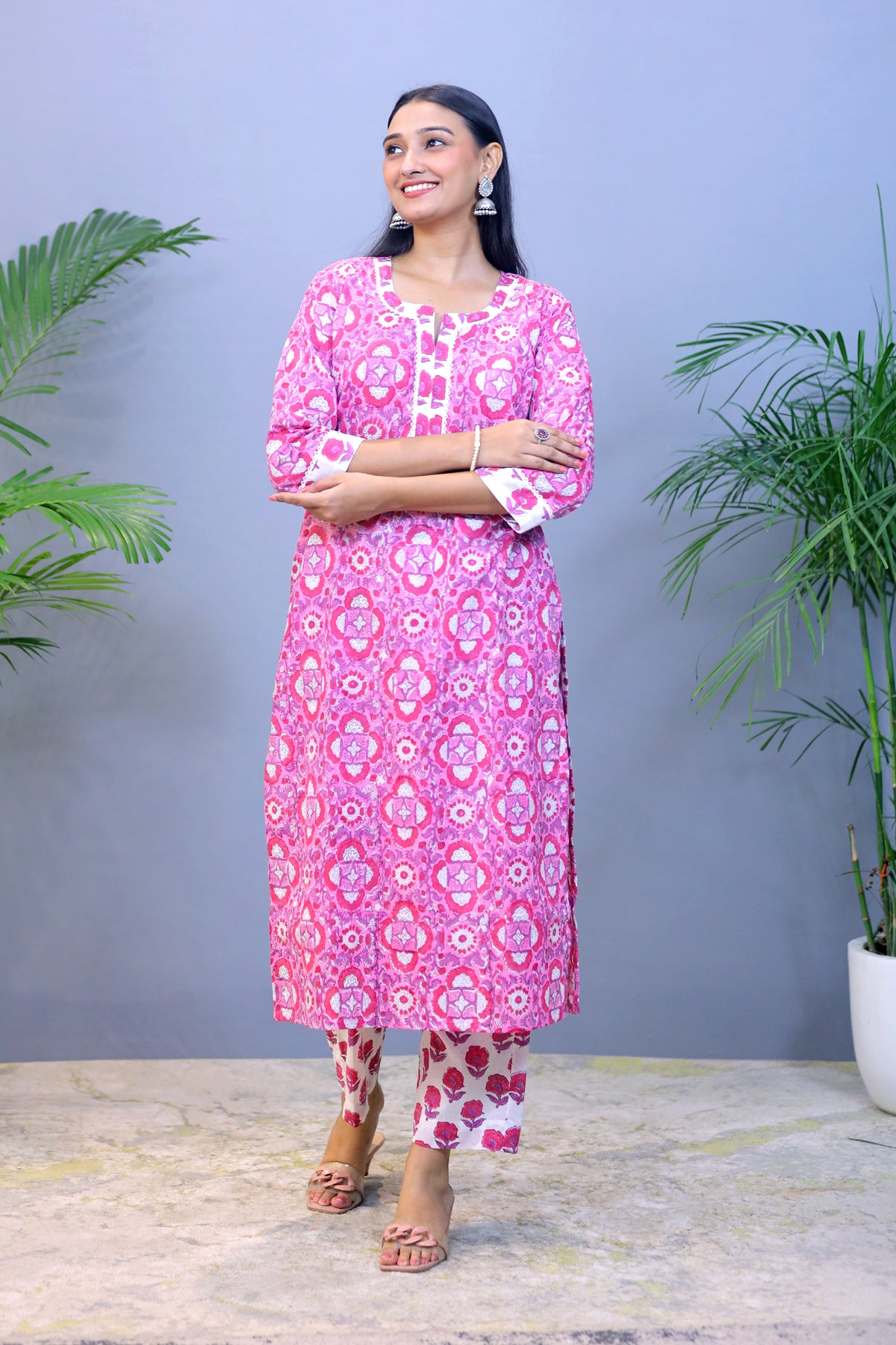 Pink Handblock Cotton Kurta