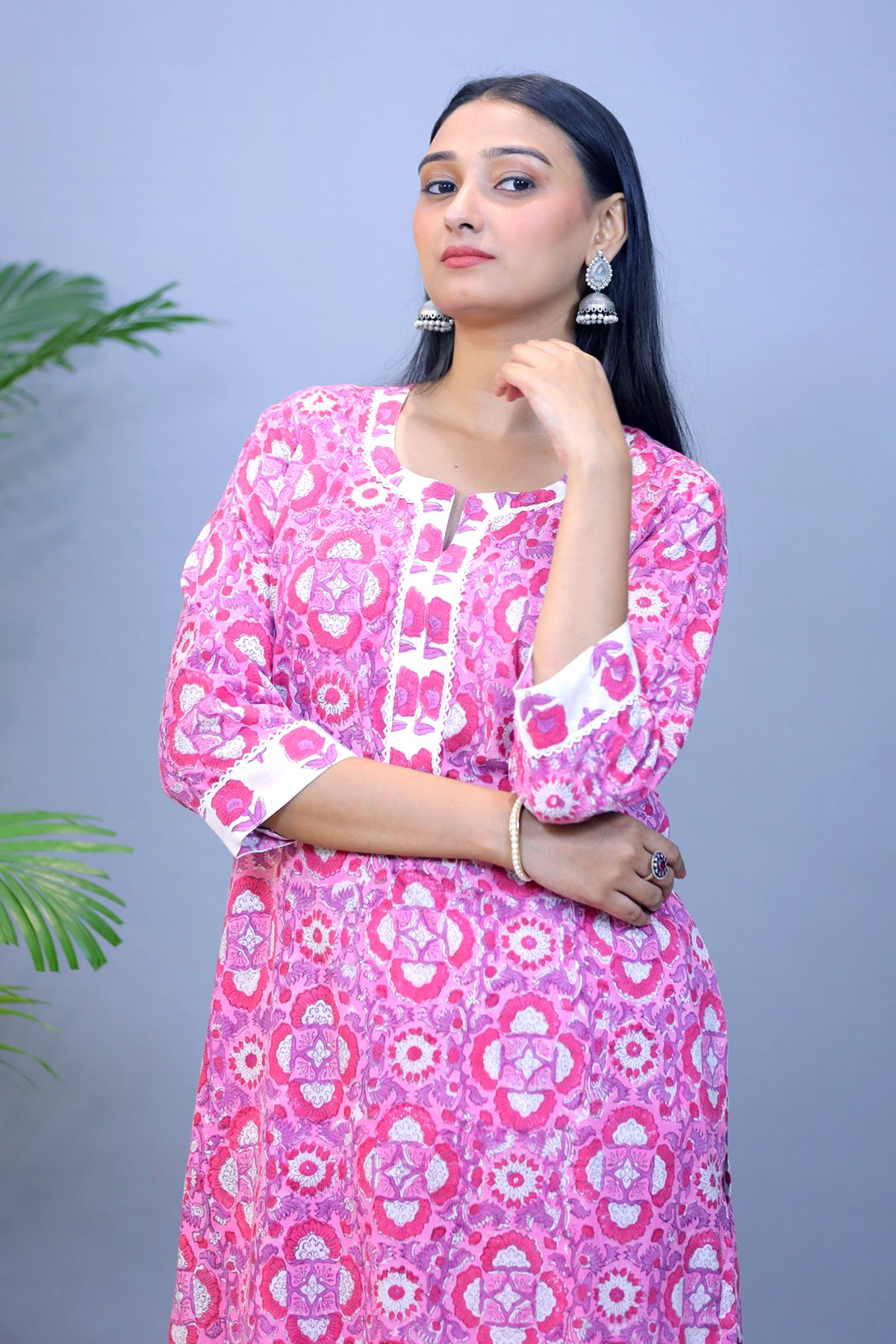 Pink Handblock Cotton Kurta