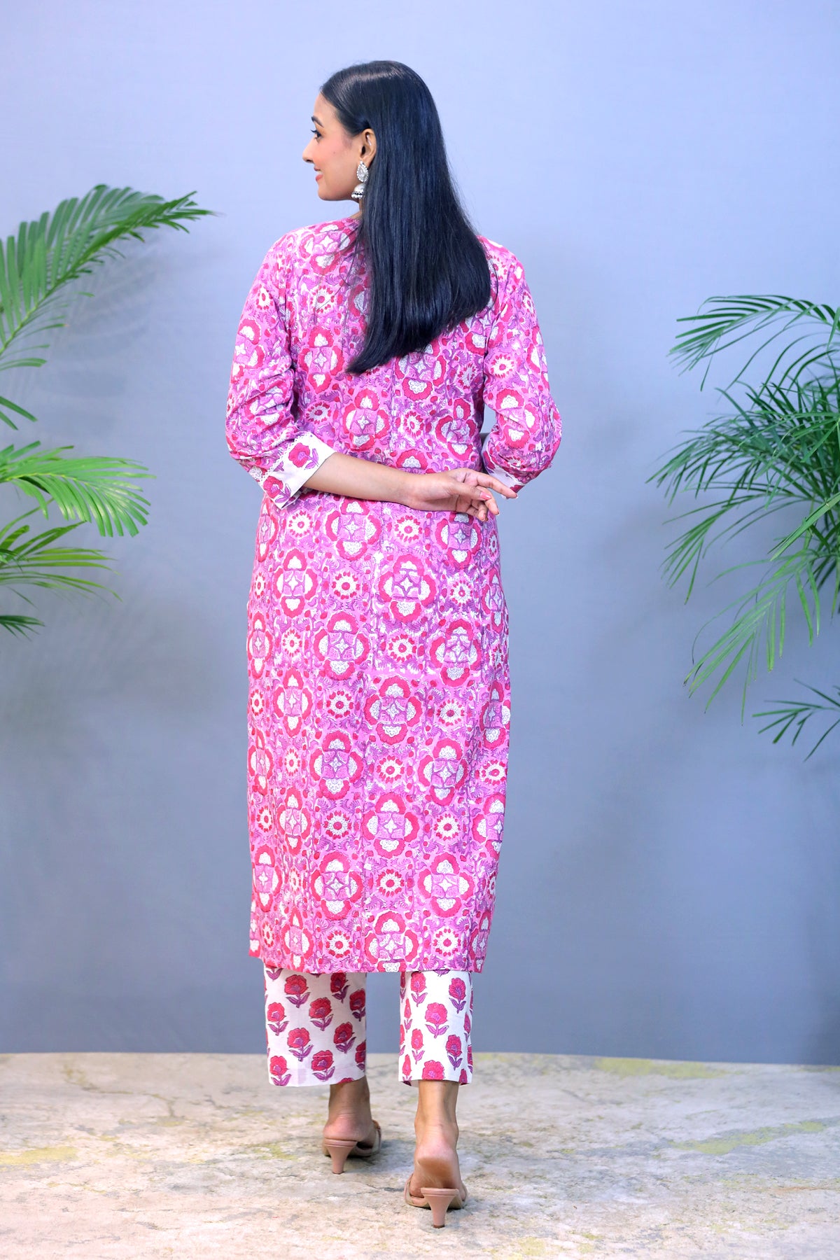 Pink Handblock Cotton Kurta