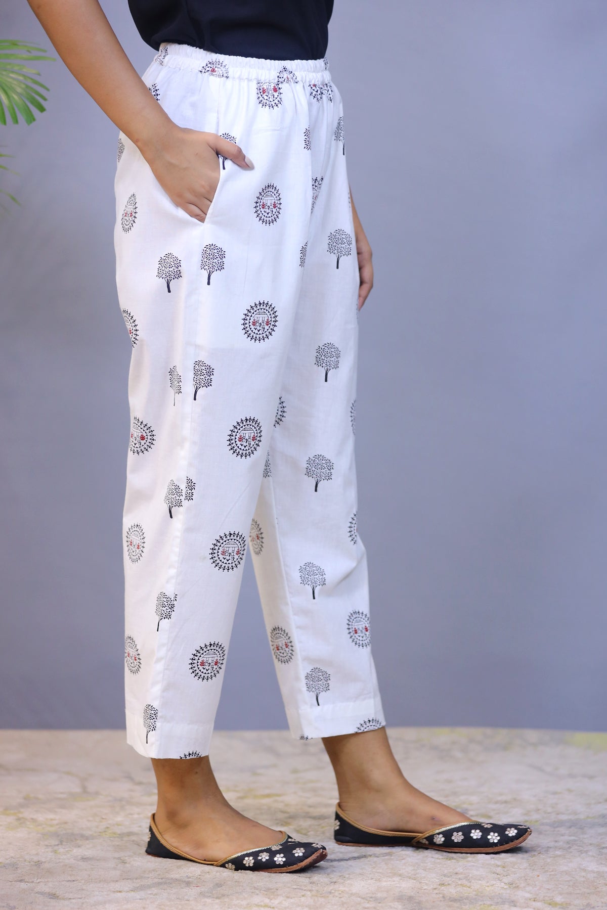 White printed export cotton Straight Pant