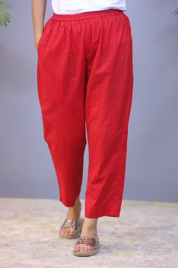 Bright Red Printed Cotton Straight Pant