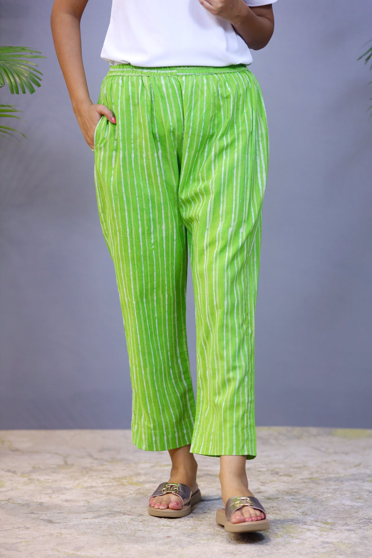 Lime Green Bagru Handblock Straight Pant