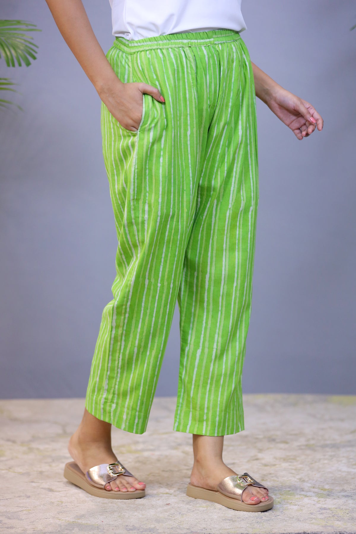 Lime Green Bagru Handblock Straight Pant