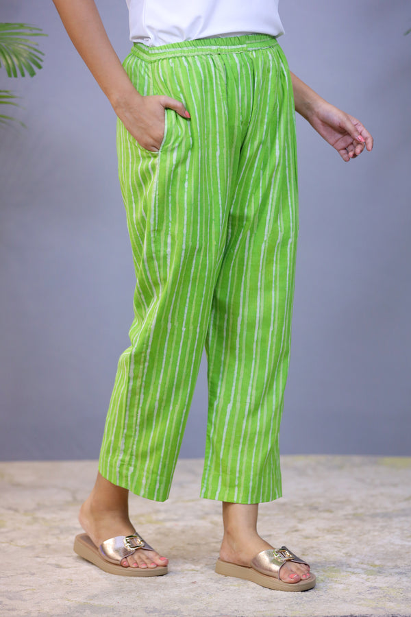 Lime Green Bagru Handblock Straight Pant
