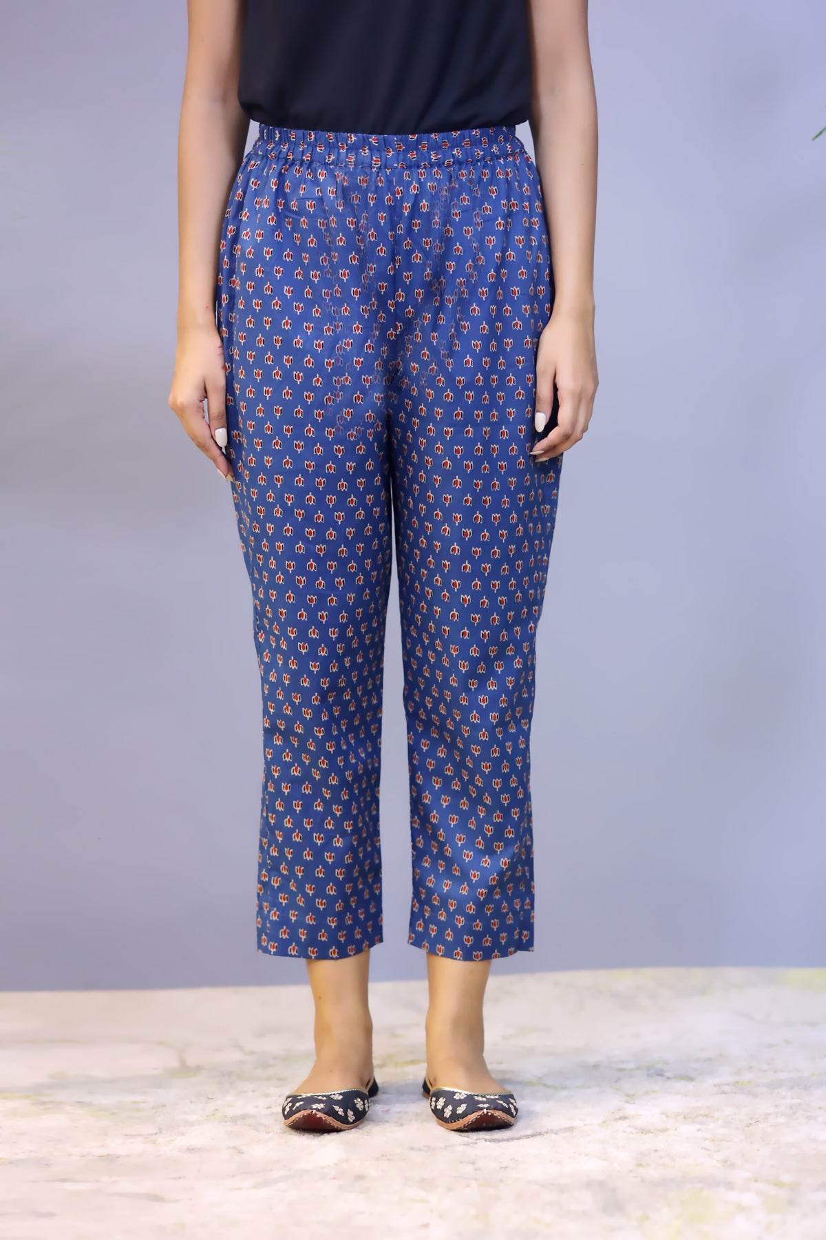 Indigo printed cotton Narrow Pant