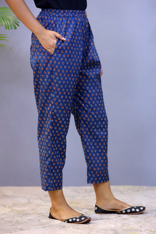 Indigo printed cotton Narrow Pant