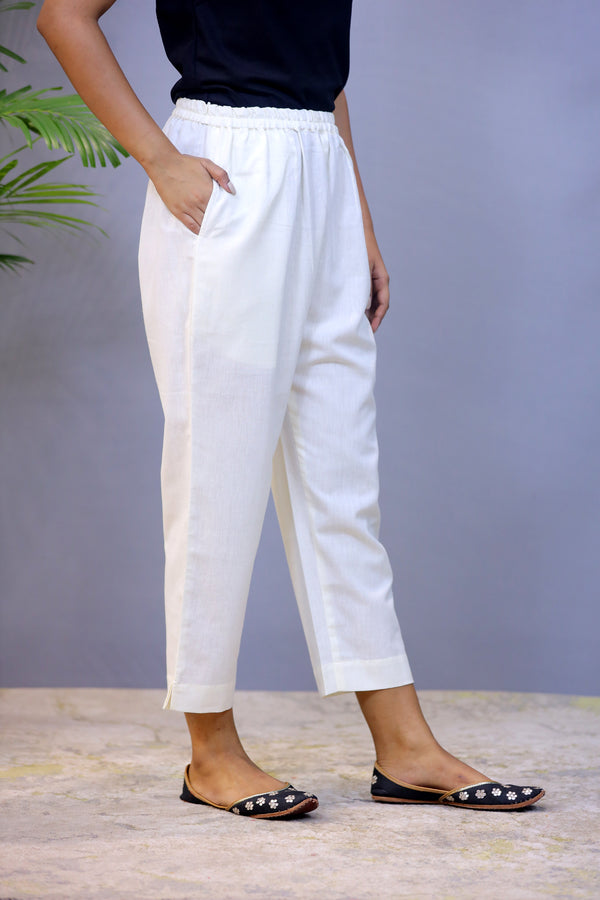 White Glace Cotton Straight Pant