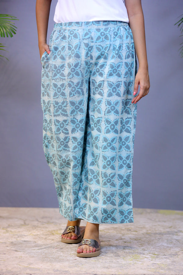 Sea green daabu Handblock Broad Plazzo