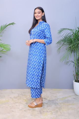 Indigo Printed Cotton Co-ord Set/ Kurta pant - Set of 2