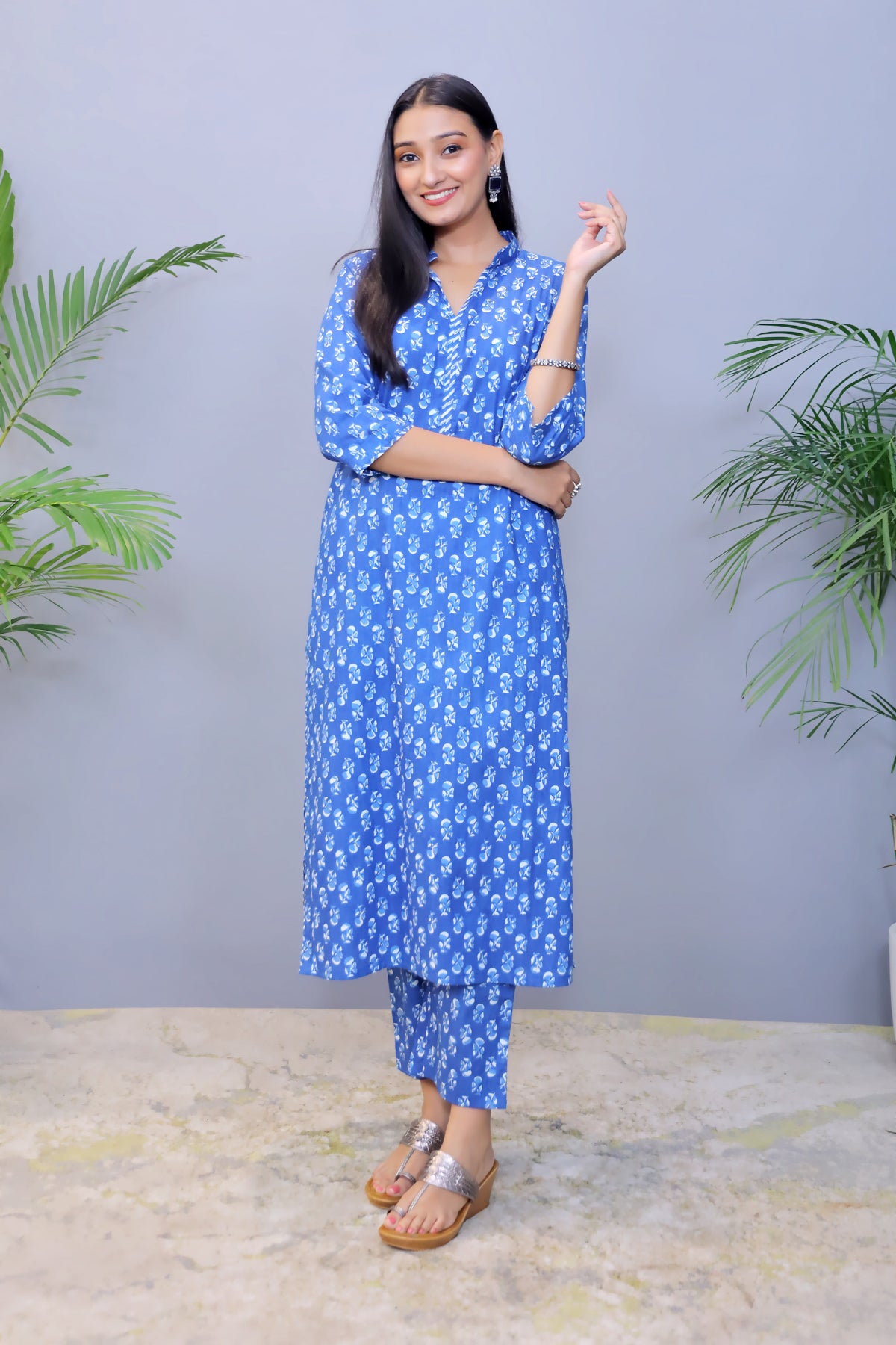 Indigo Printed Cotton Co-ord Set/ Kurta pant - Set of 2