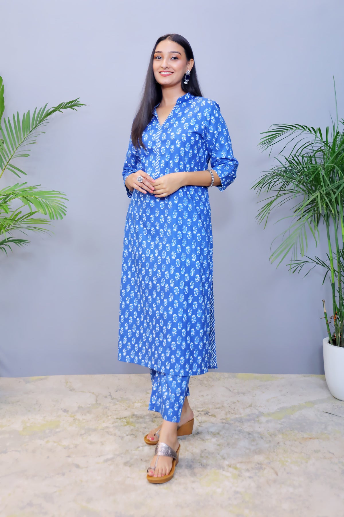 Indigo Printed Cotton Co-ord Set/ Kurta pant - Set of 2