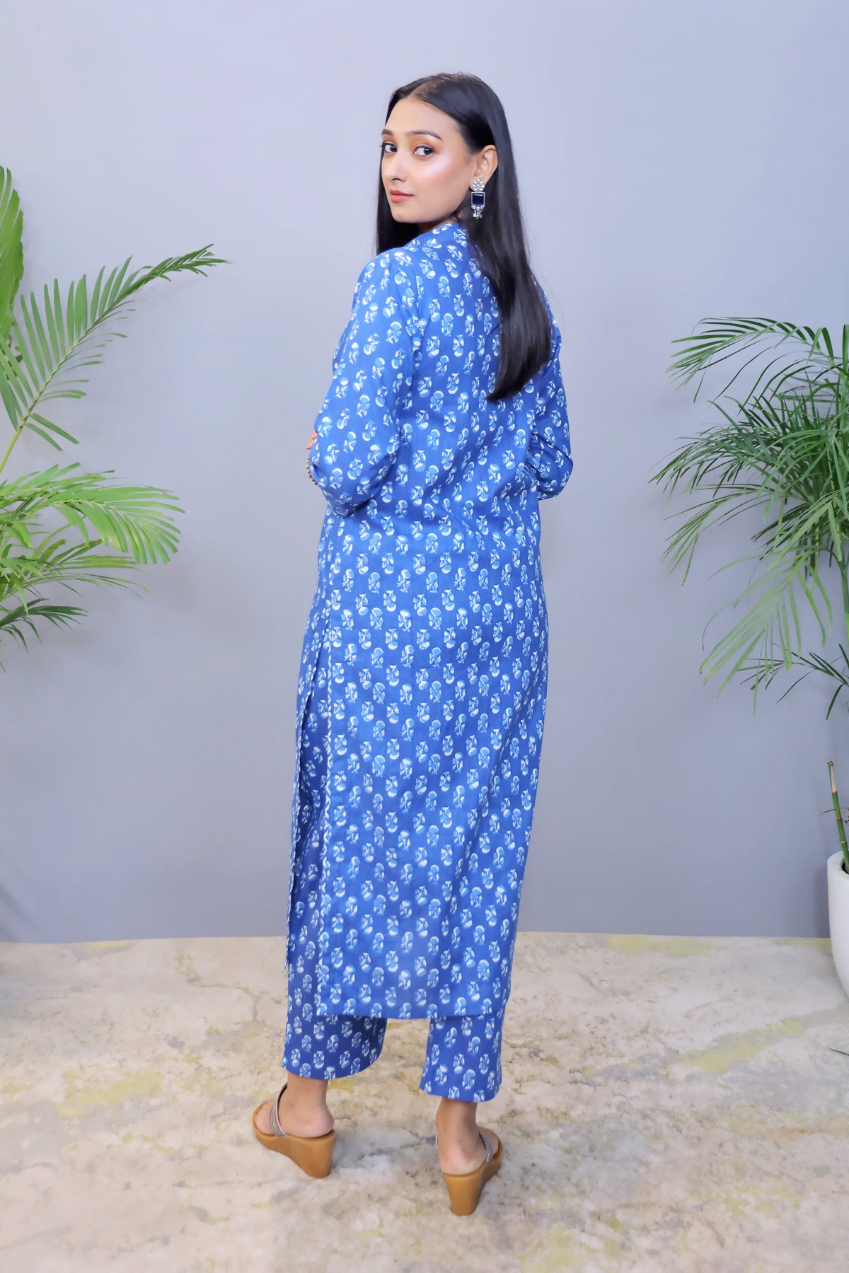 Indigo Printed Cotton Co-ord Set/ Kurta pant - Set of 2