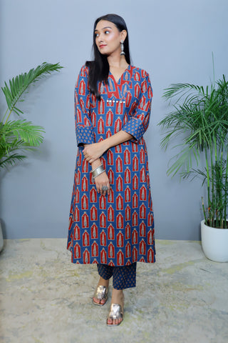 Indigo Royal print Cotton Kurta