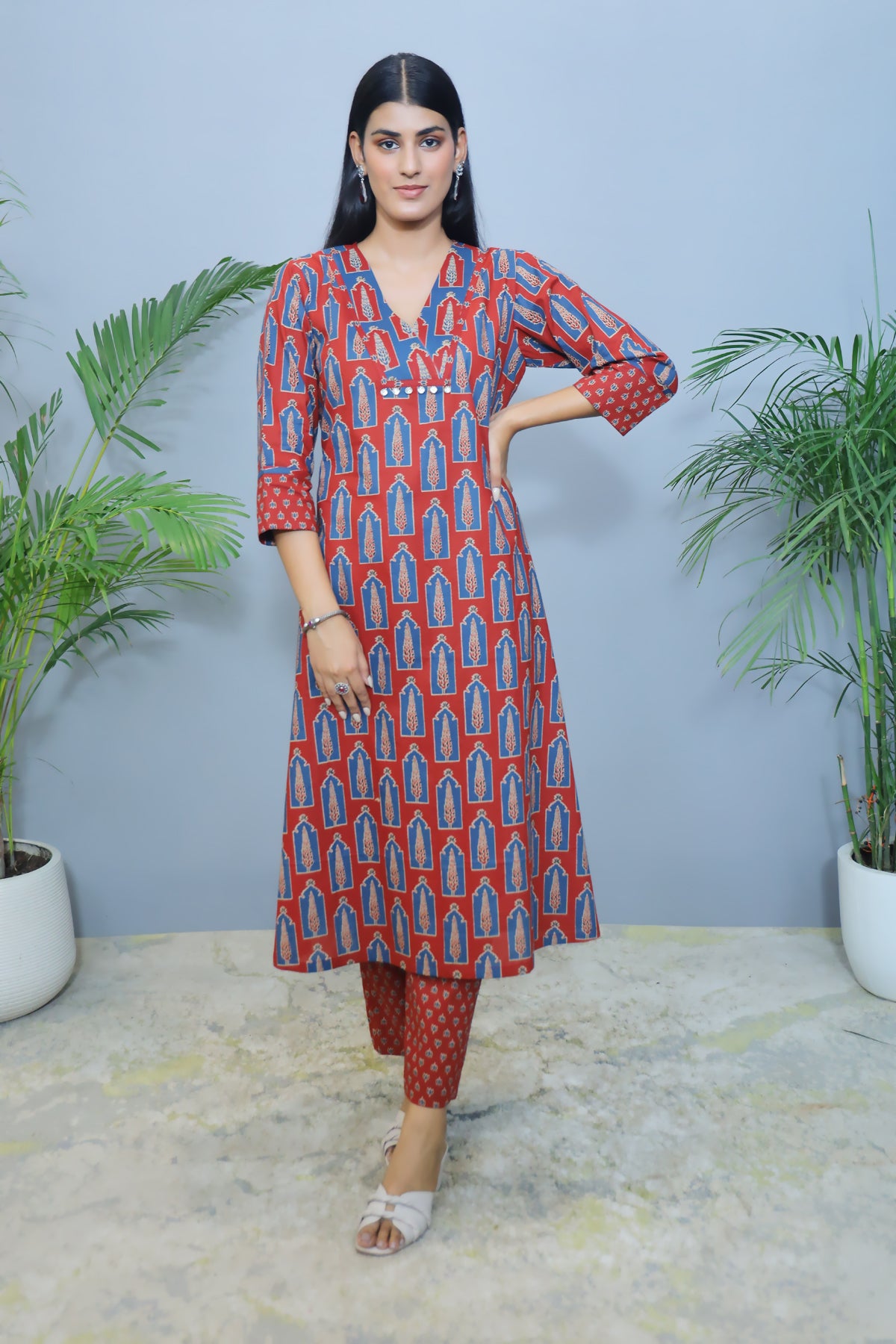 Maroon Royal Print Cotton Kurta