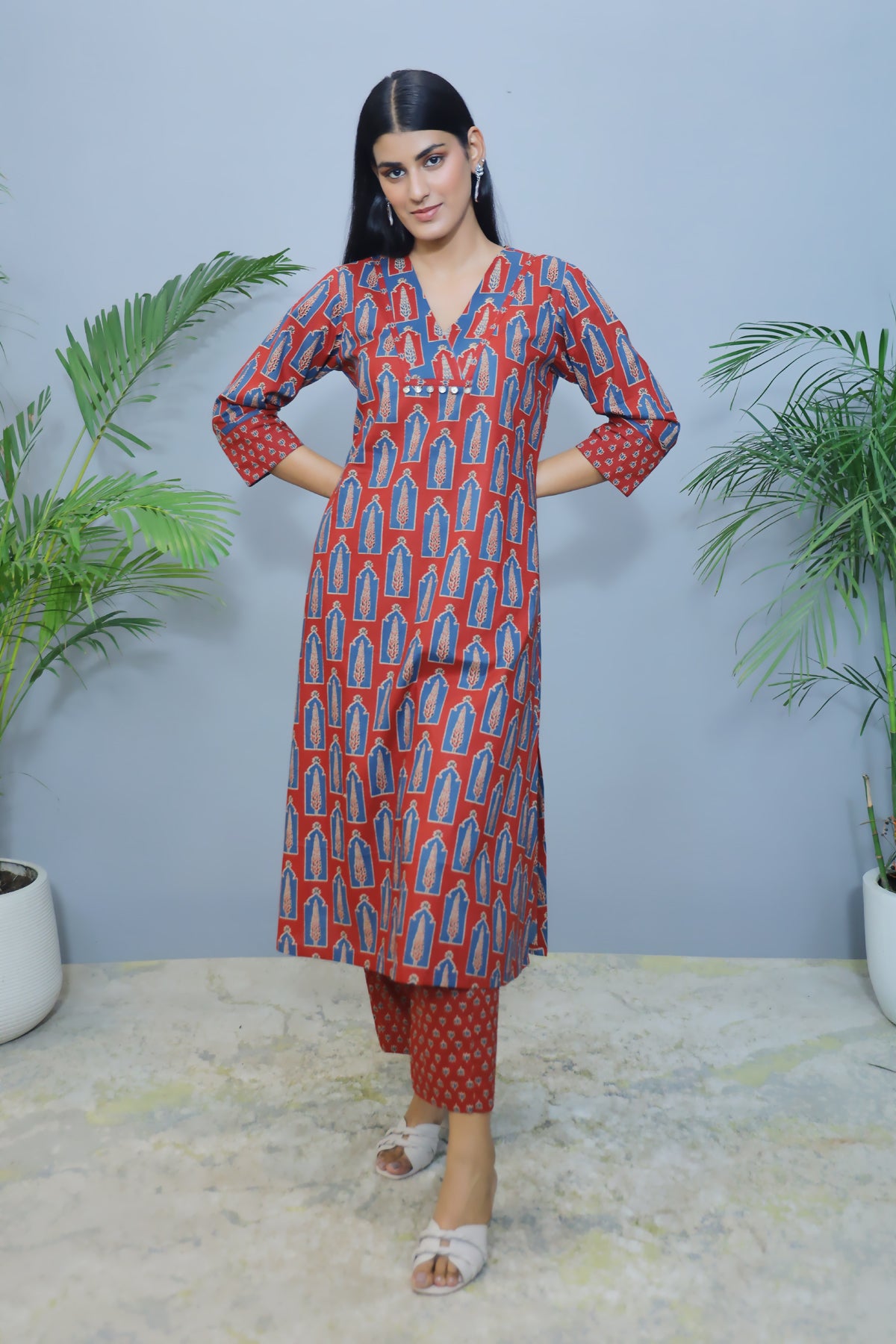 Maroon Royal Print Cotton Kurta