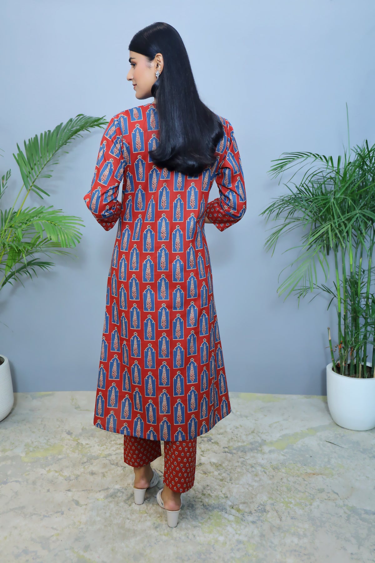 Maroon Royal Print Cotton Kurta