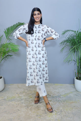 White printed Export Cotton Kurta