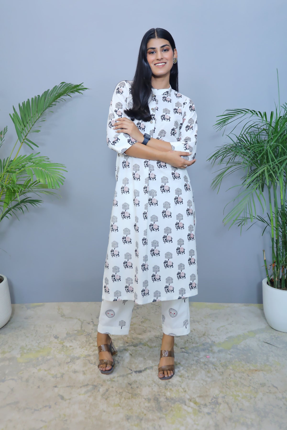 White printed Export Cotton Kurta