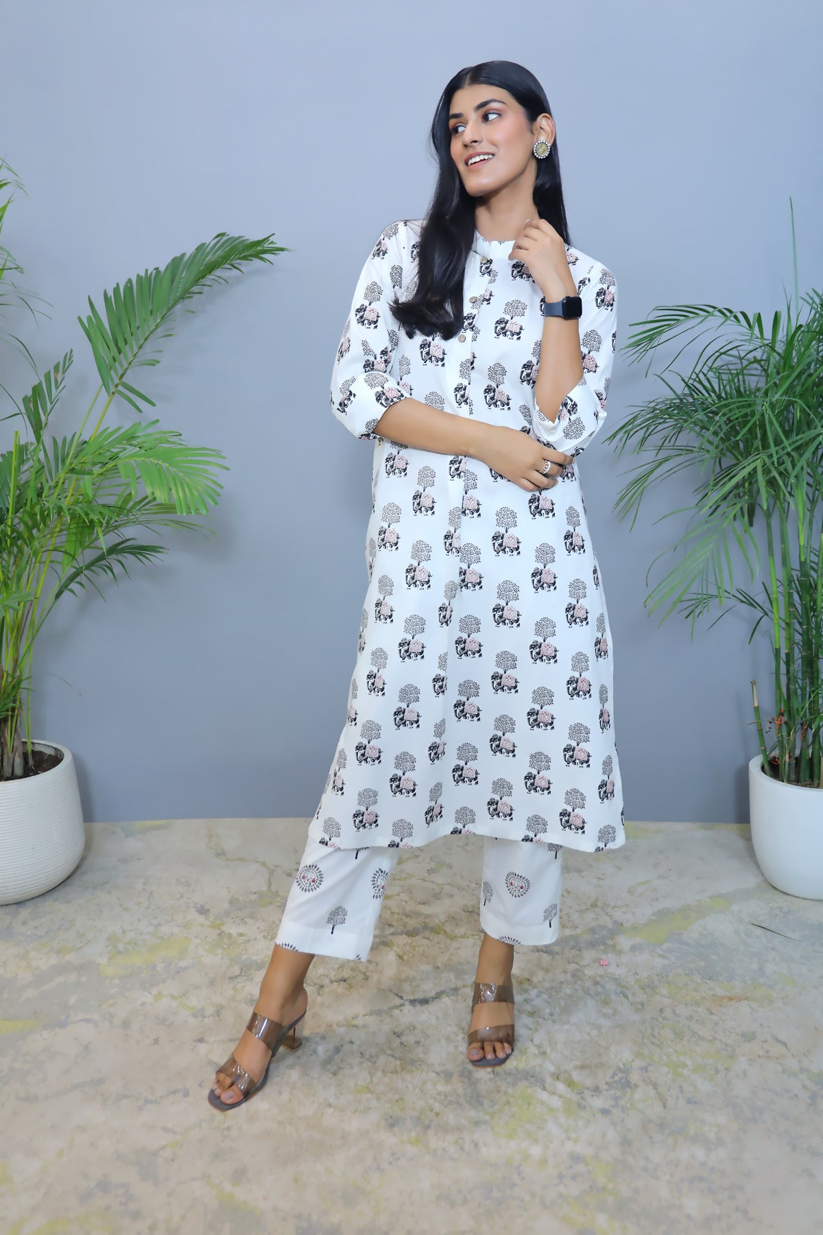 White printed Export Cotton Kurta