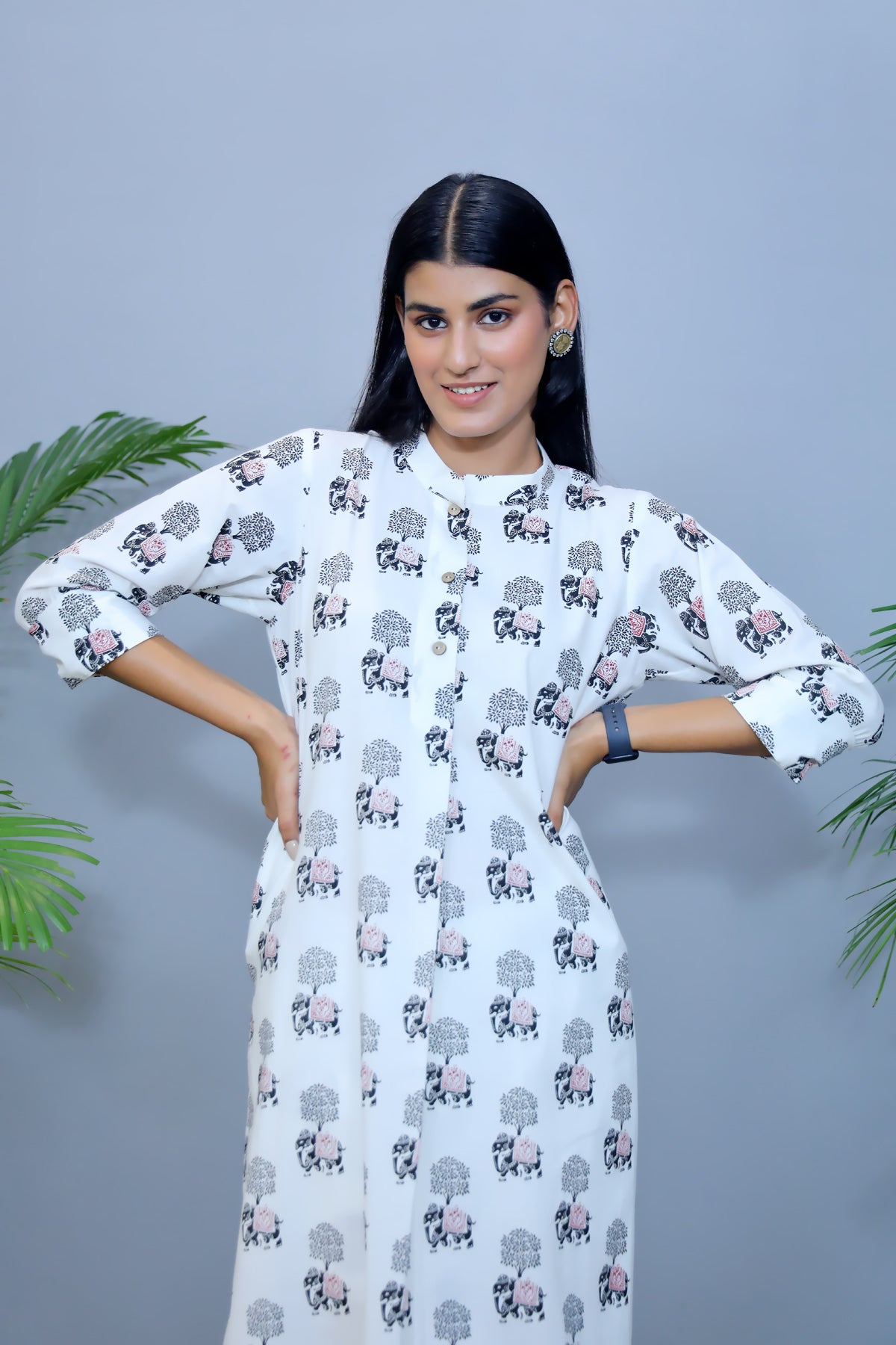 White printed Export Cotton Kurta