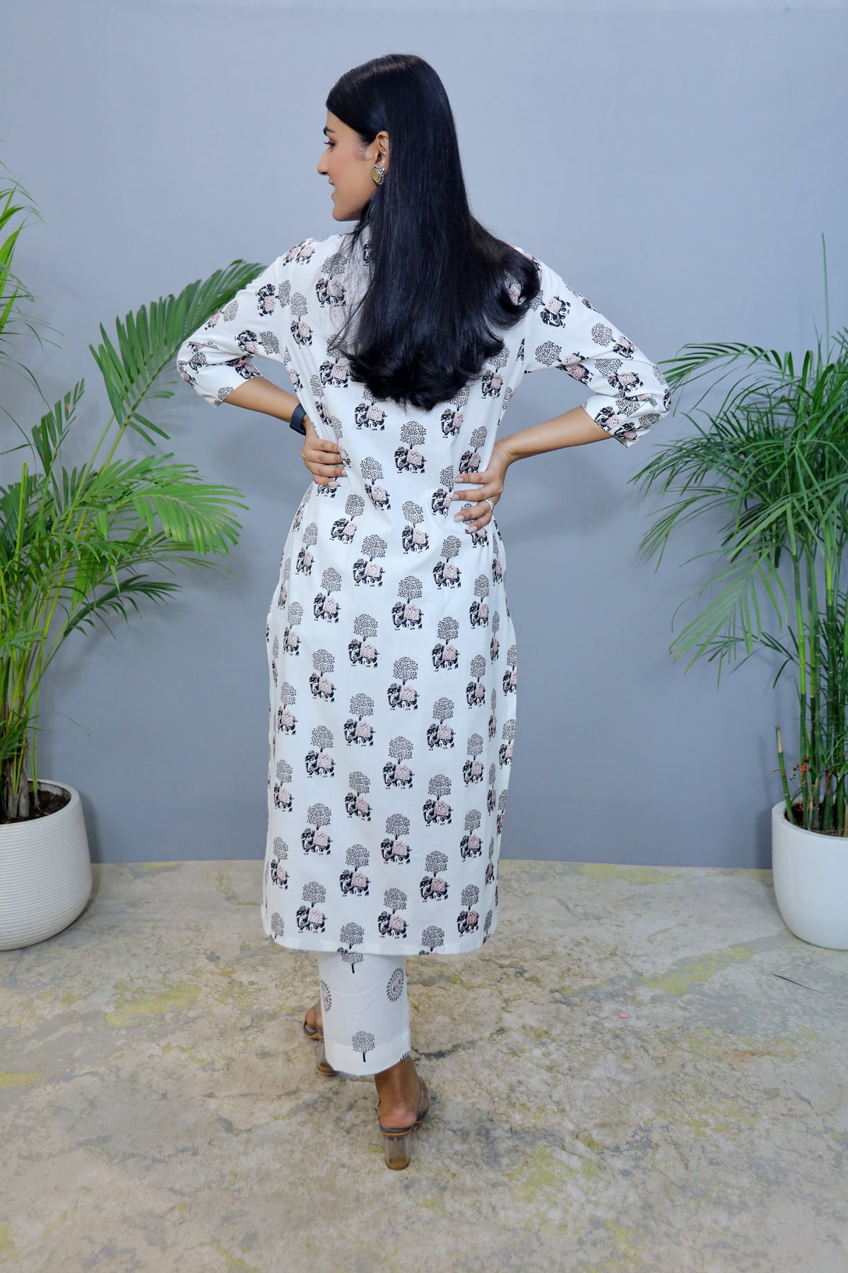 White printed Export Cotton Kurta