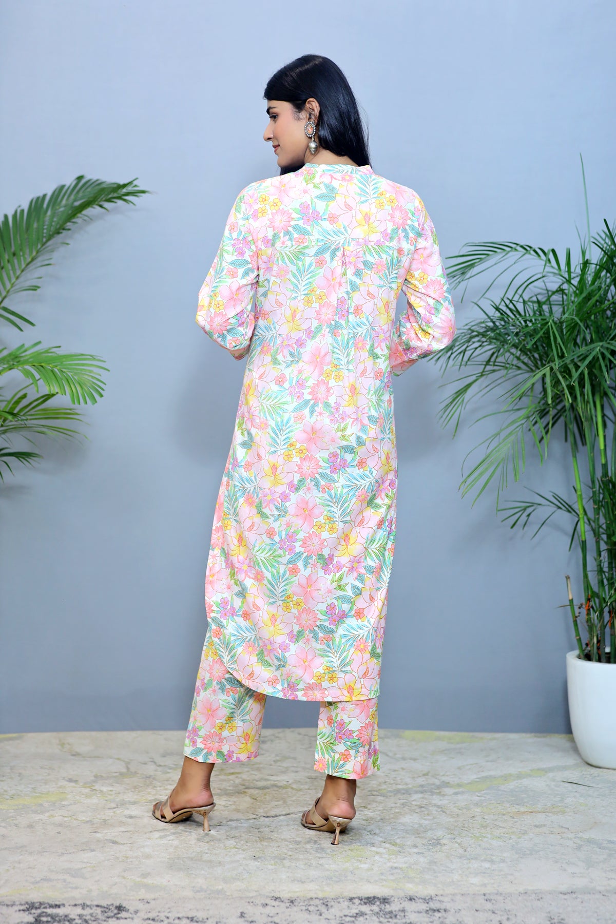 Light Pink floral print Cotton Co-ord Set / Kurta Pant- Set of 2