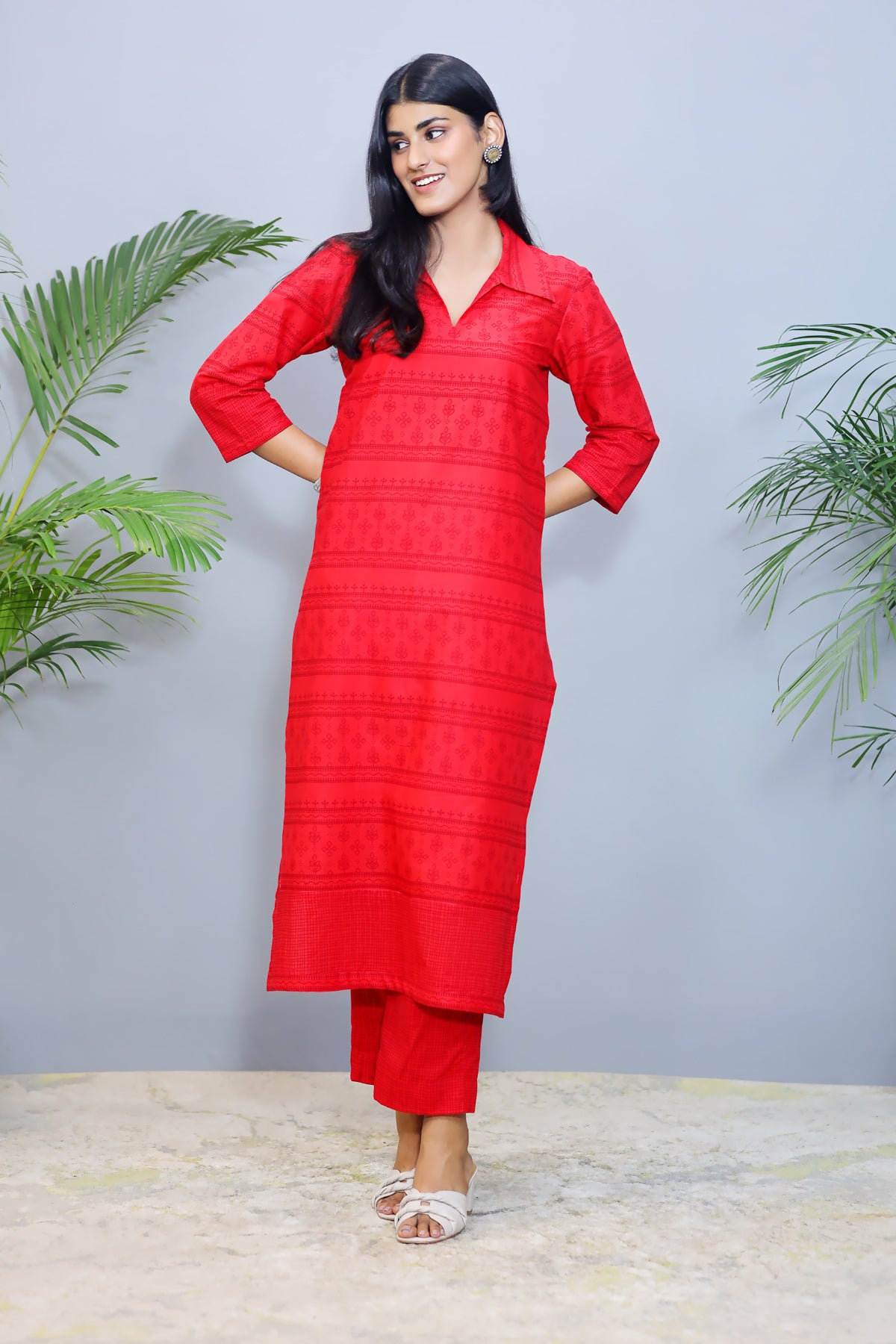 Red Printed Cotton Kurta