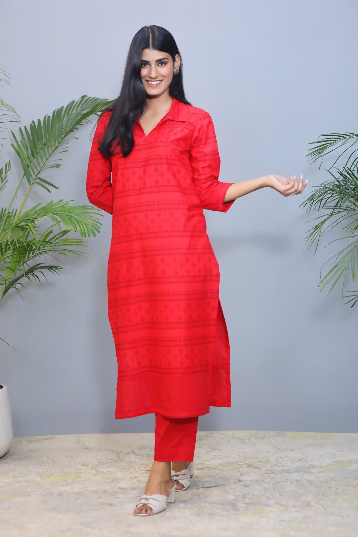 Red Printed Cotton Kurta