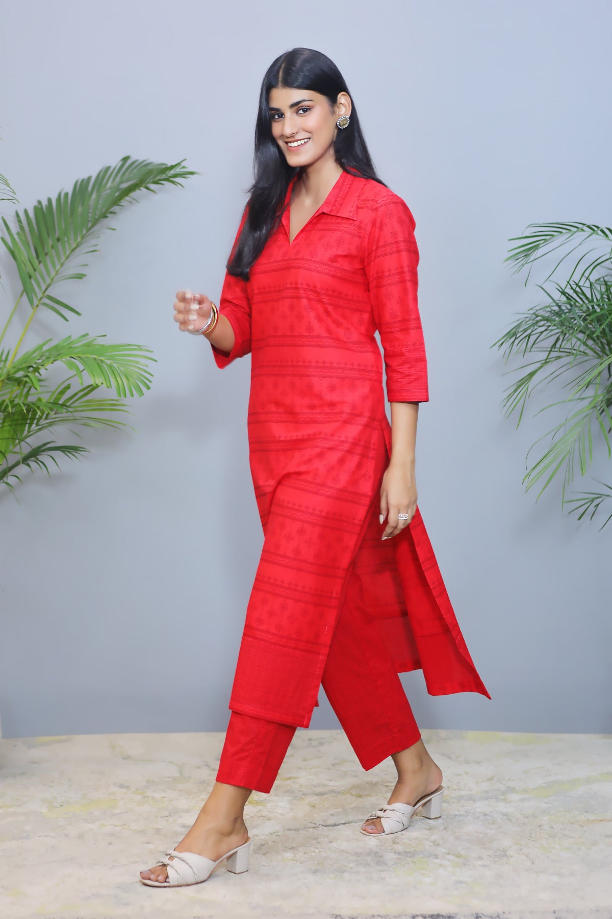 Red Printed Cotton Kurta