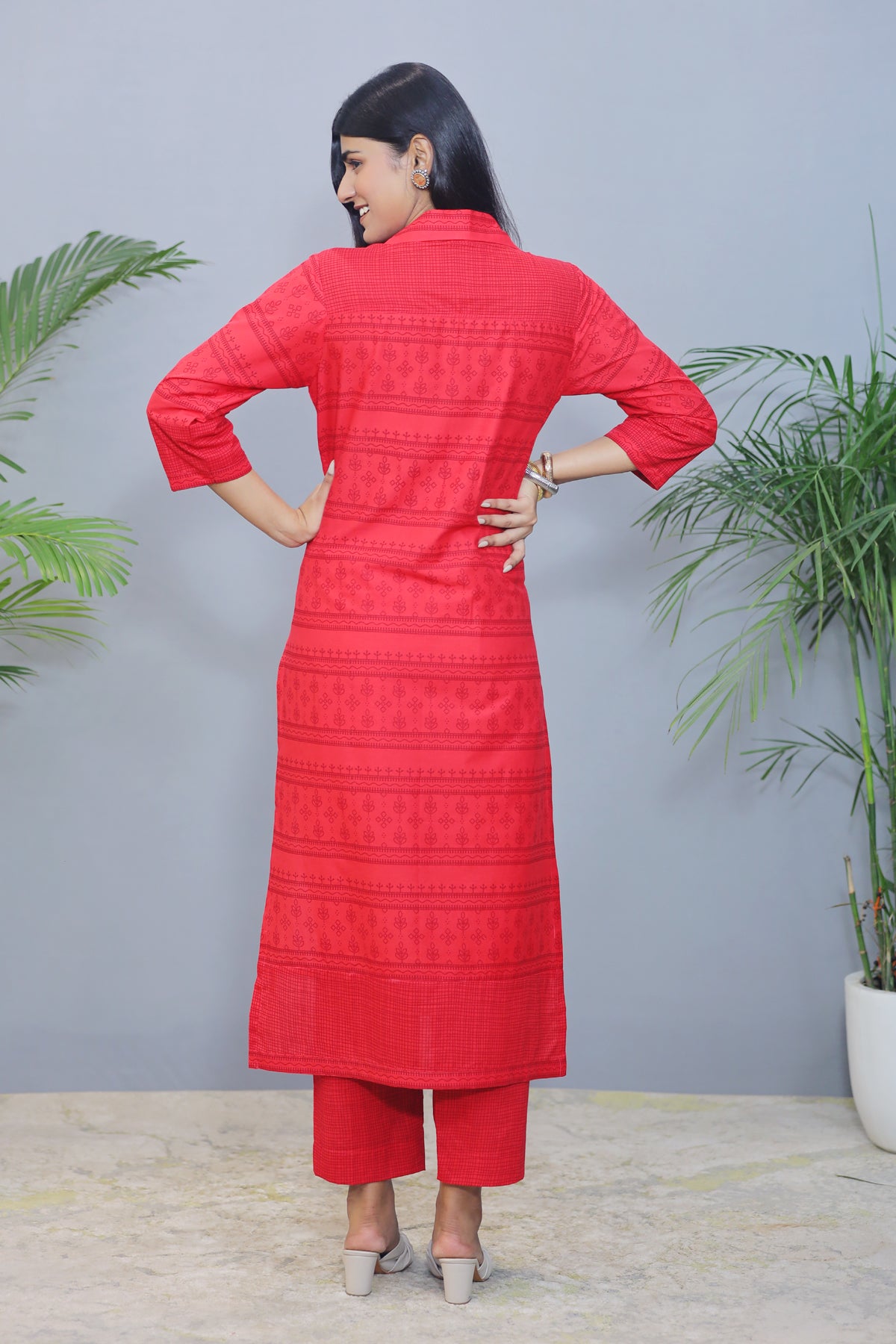 Red Printed Cotton Kurta