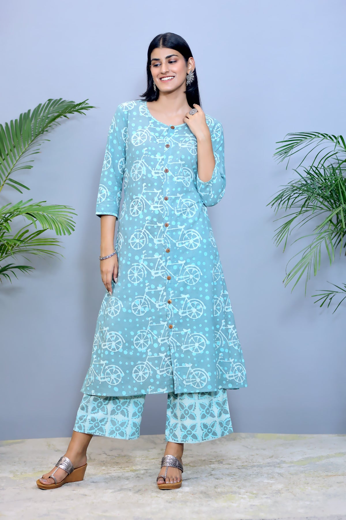 Green Daabu Handblock Cotton Kurta