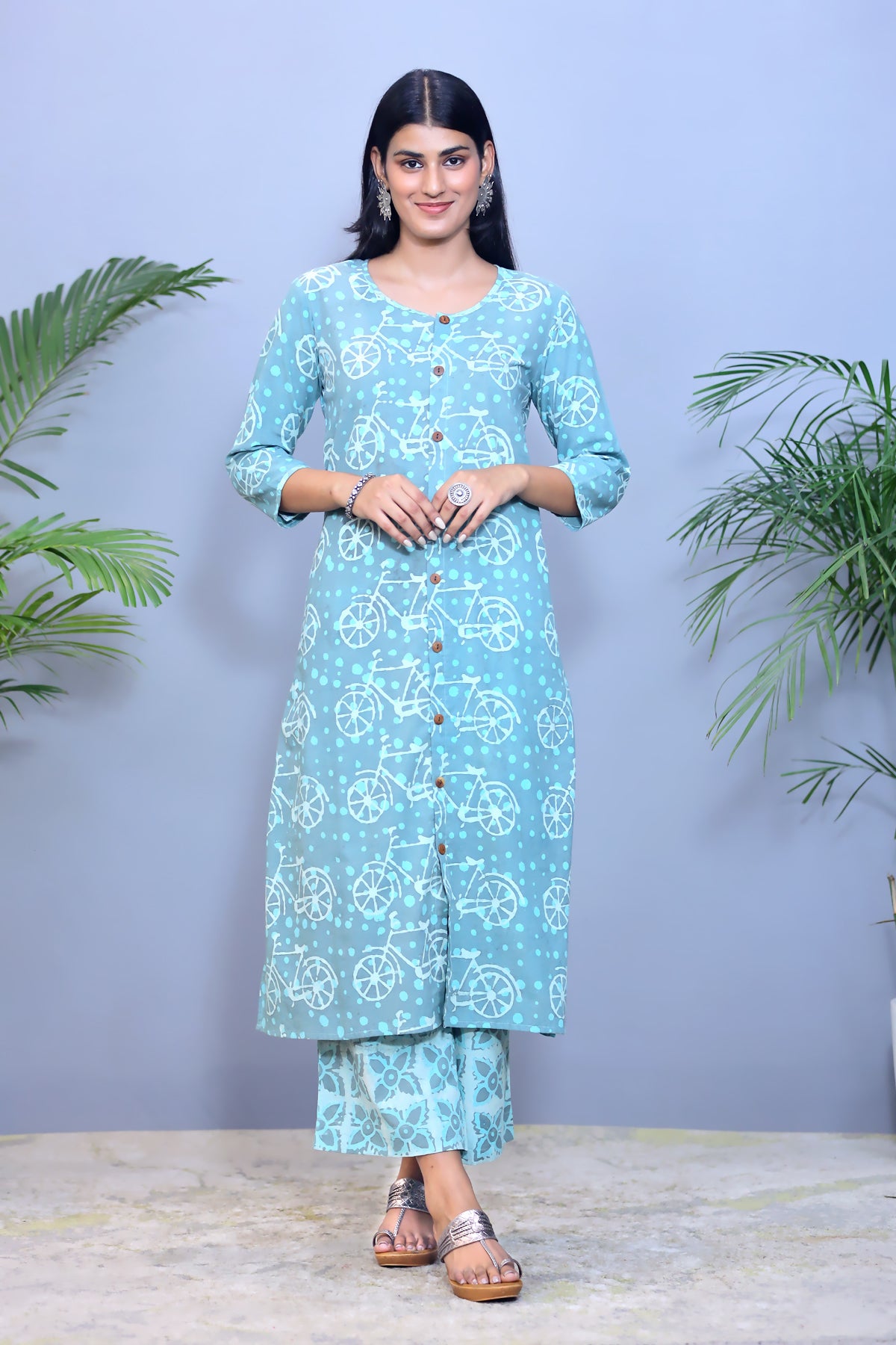 Green Daabu Handblock Cotton Kurta