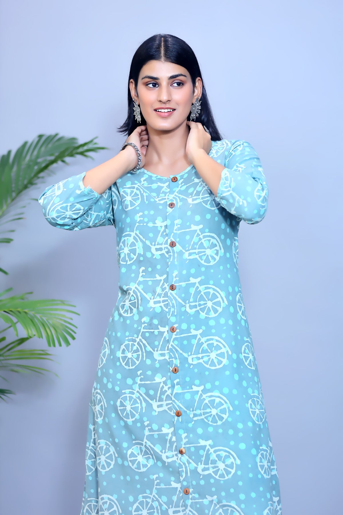 Green Daabu Handblock Cotton Kurta