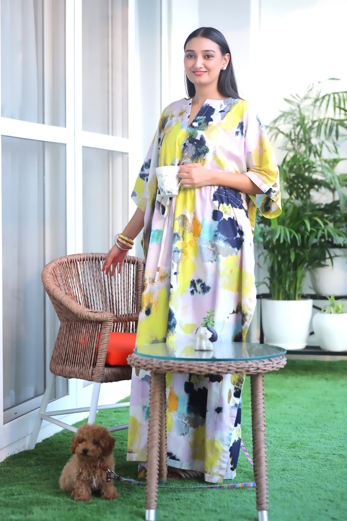 Lime black Cotton Kaftan