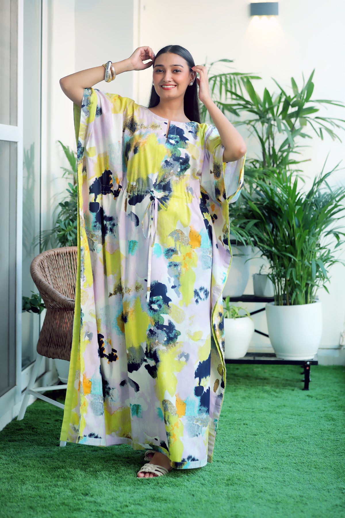 Lime black Cotton Kaftan