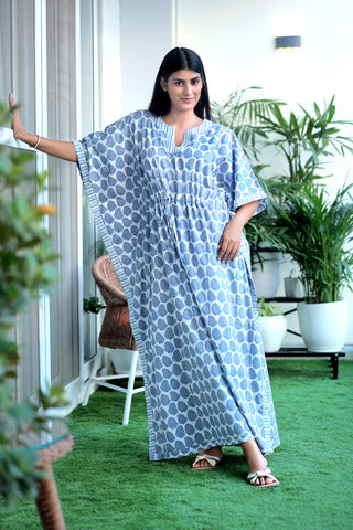 White and Blue Cotton Kaftan