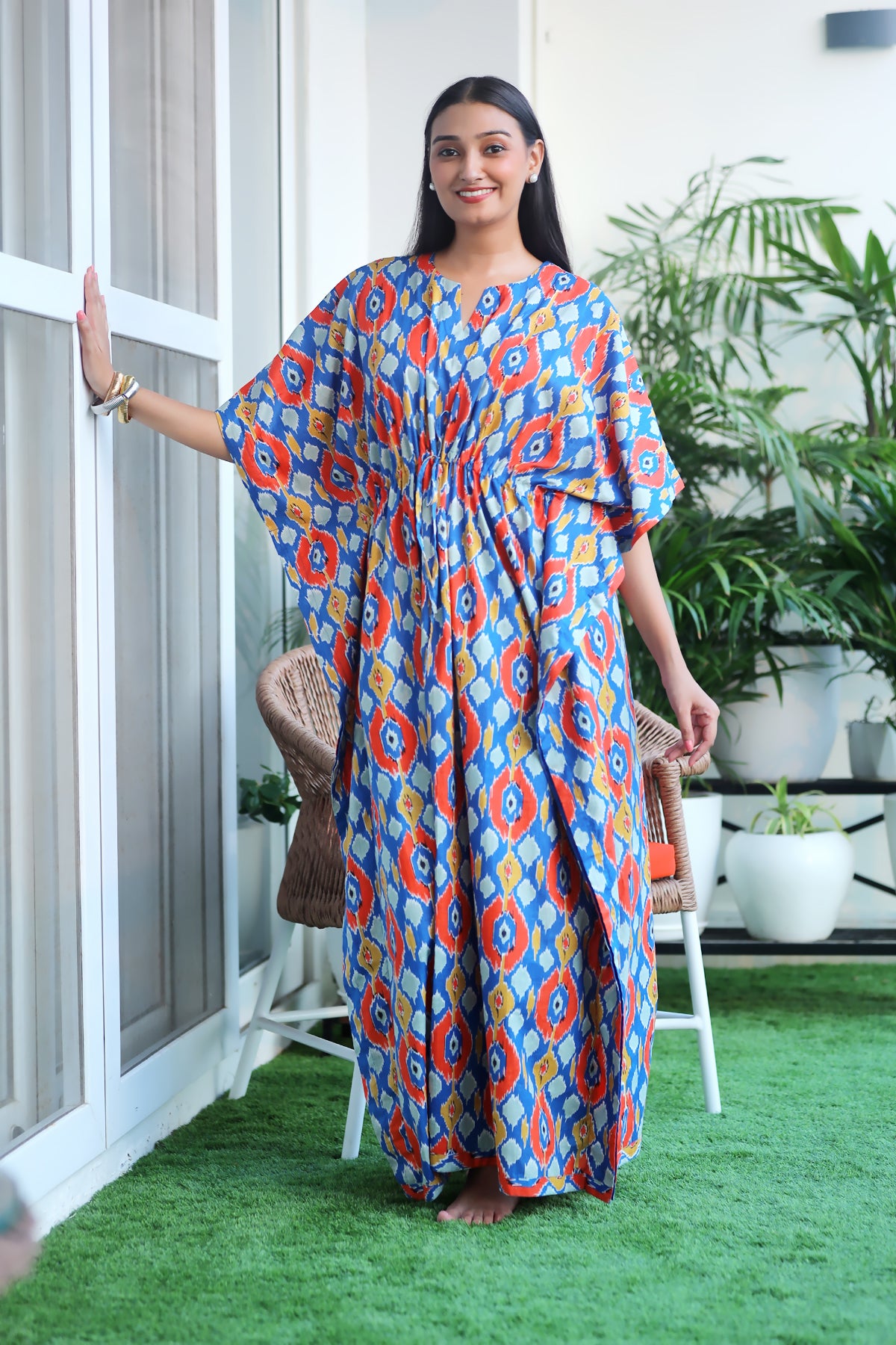 Royal Blue Ikkat Cotton Kaftan