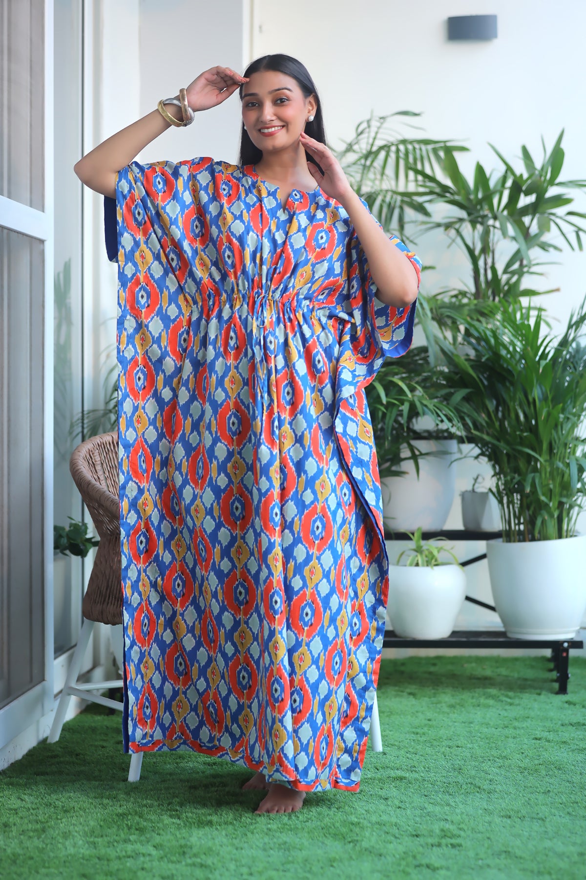 Royal Blue Ikkat Cotton Kaftan